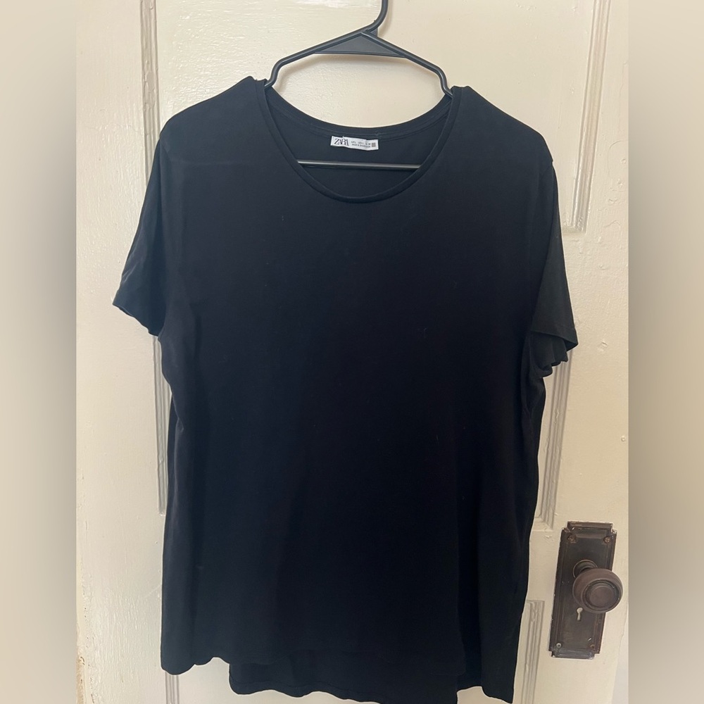 Zara Jet Black Crew Neck Tee
